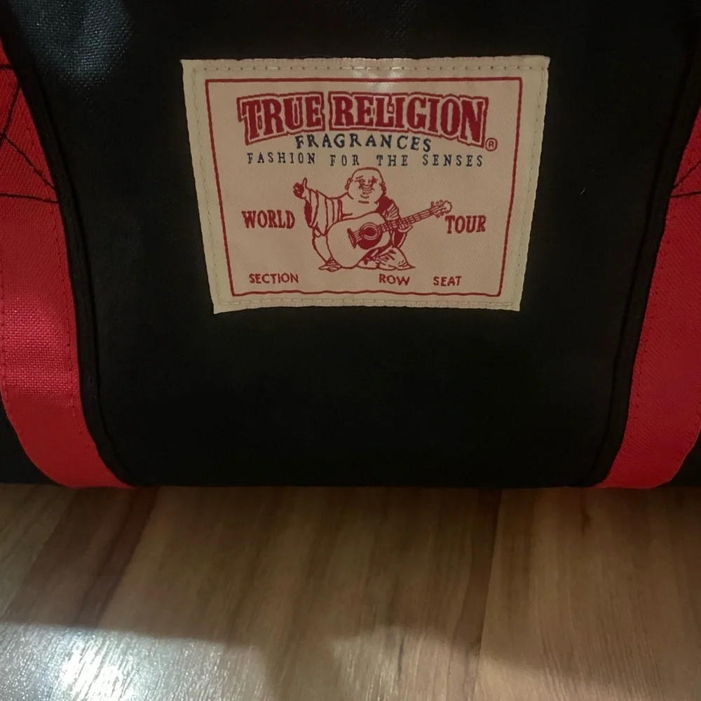 True Religion Black Travel Bag with Red Straps
